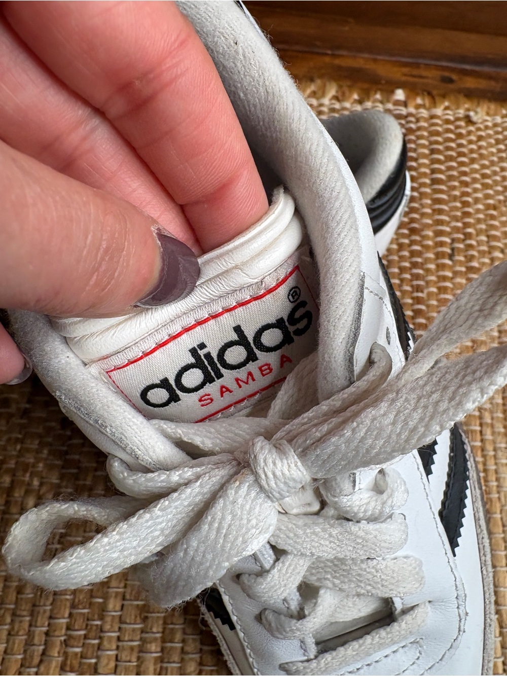 Adidas Samba White Lace Up Sneakers with Black Stripes Size 4.5 Youth - Picture 8 of 10